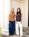 Polka Dot Peplum Top - Camel