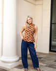 Polka Dot Peplum Top - Camel