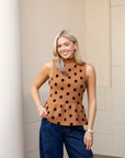 Polka Dot Peplum Top - Camel