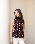 Polka Dot Peplum Top - Brown