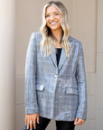 Sequin Embellished Plaid Blazer