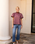 Polka Dot Ruffle Top - Burgundy