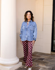 Hight Waist Crop Flare Pants - Burgundy