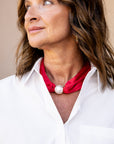 Red Scarf Necklace With Pearl