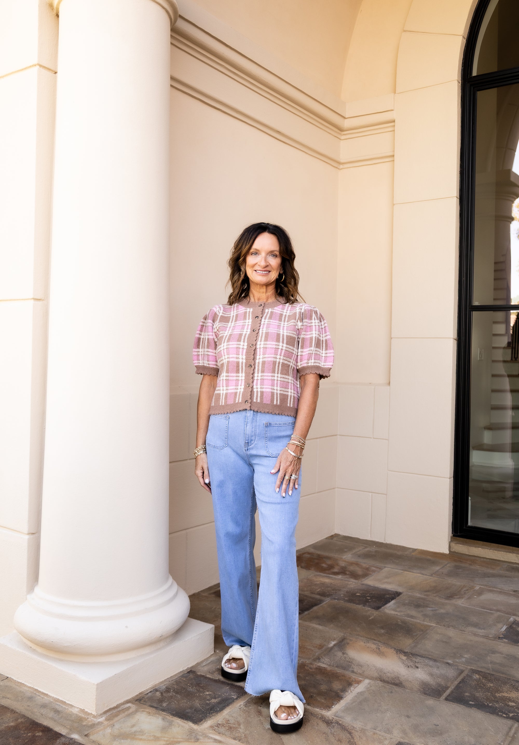 Plaid Short Sleeve Sweater