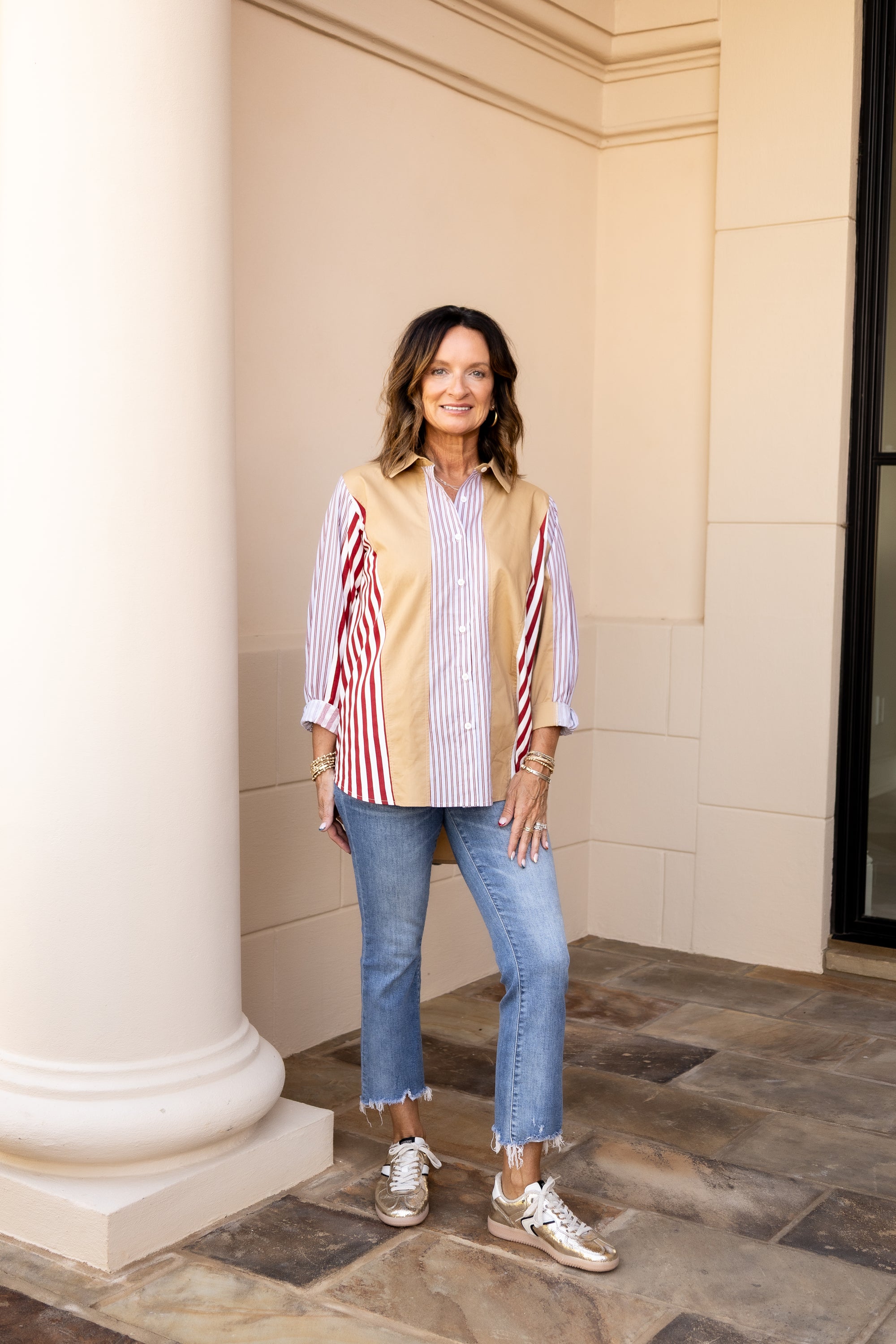Color Block Stripe Button Down Shirt