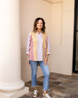 Color Block Stripe Button Down Shirt