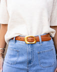 Stitched Leather Belt with Asymmetrical Buckle
