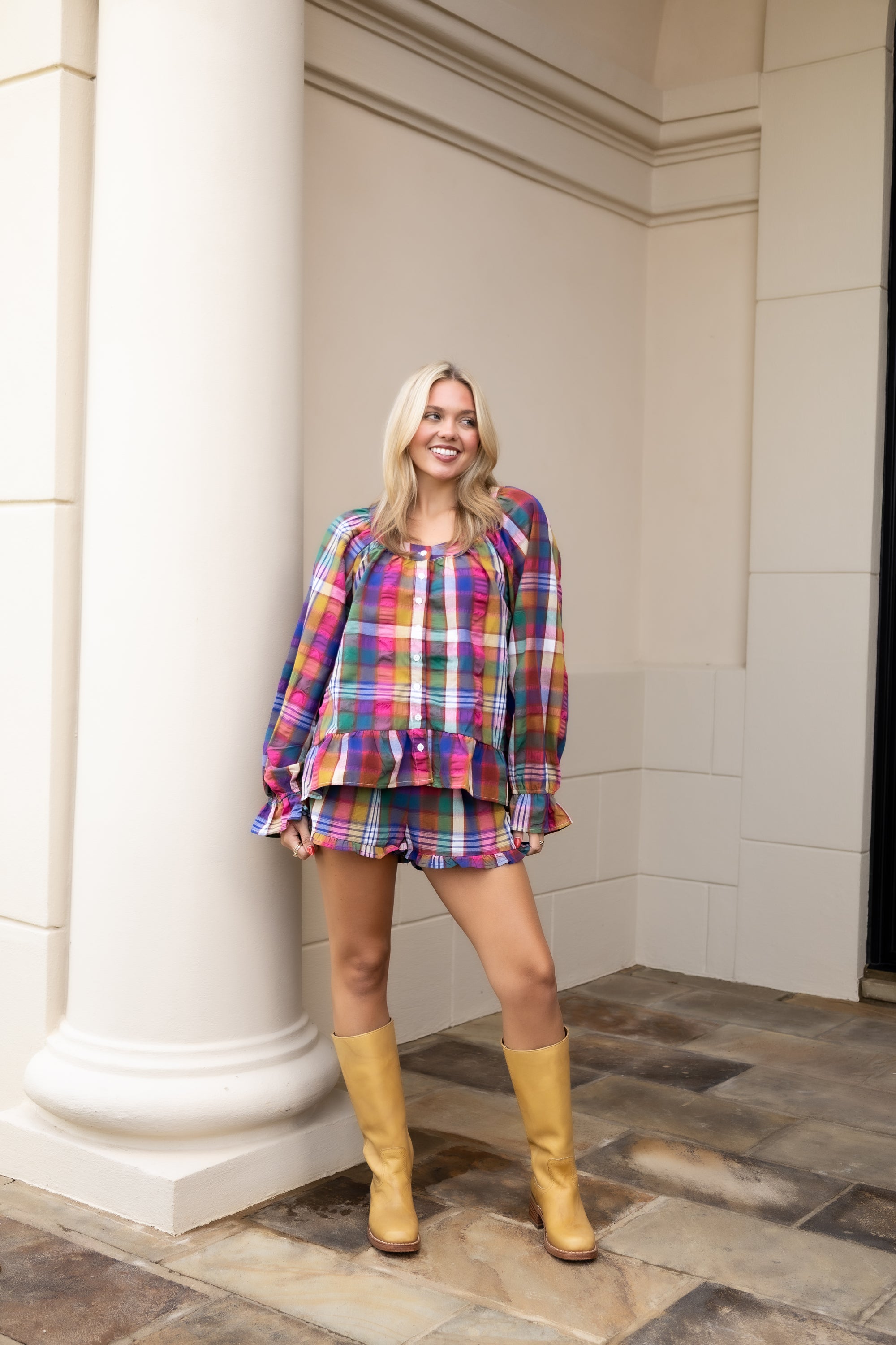 Multi Color Plaid Short Set