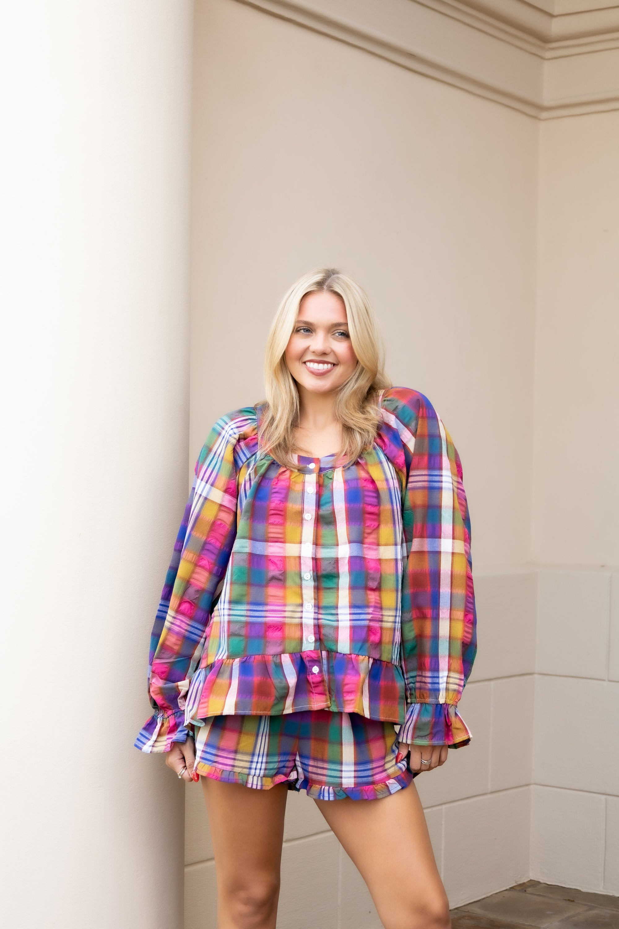 Multi Color Plaid Short Set