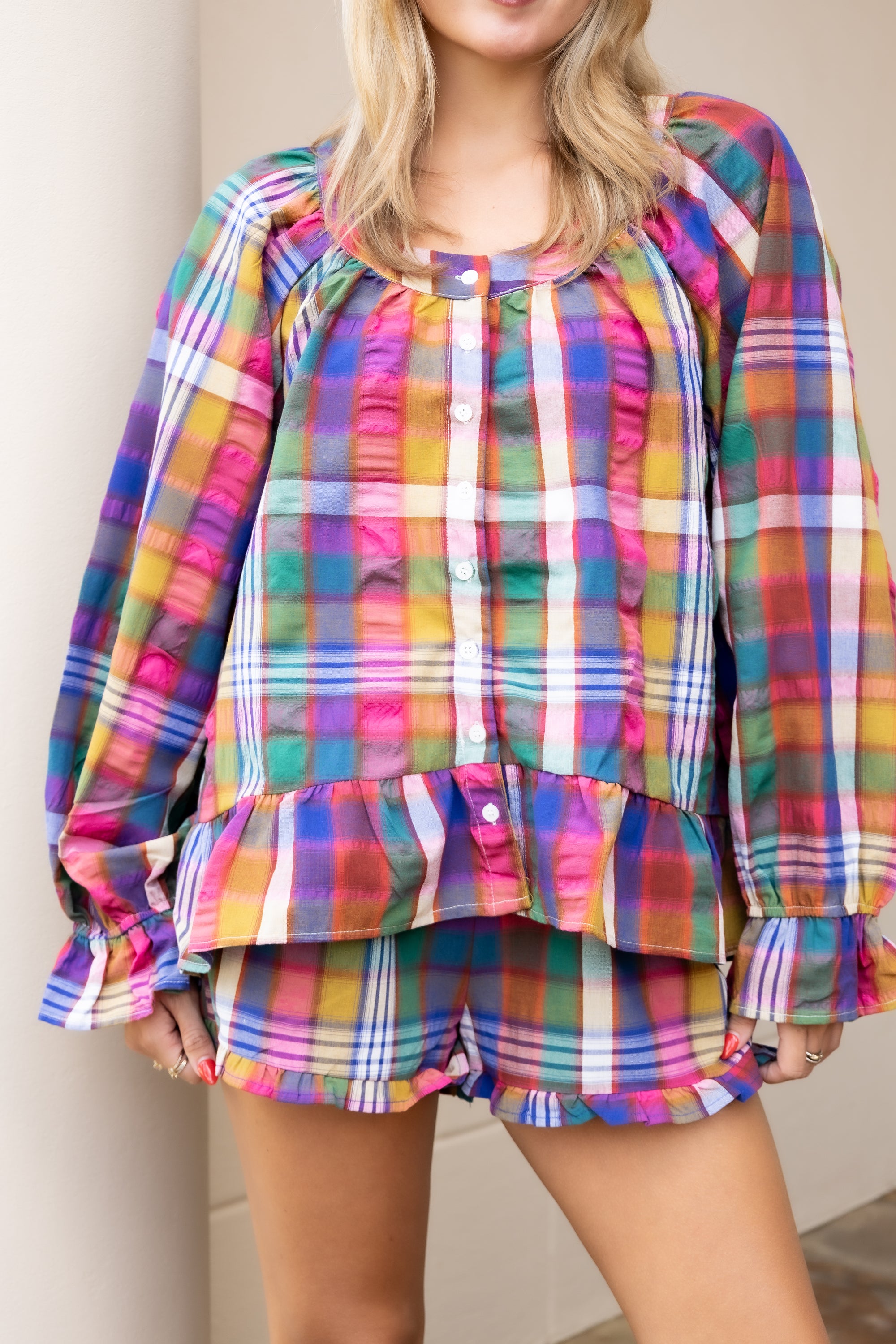 Multi Color Plaid Short Set