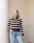Long Sleeve Polo Sweater - Brown