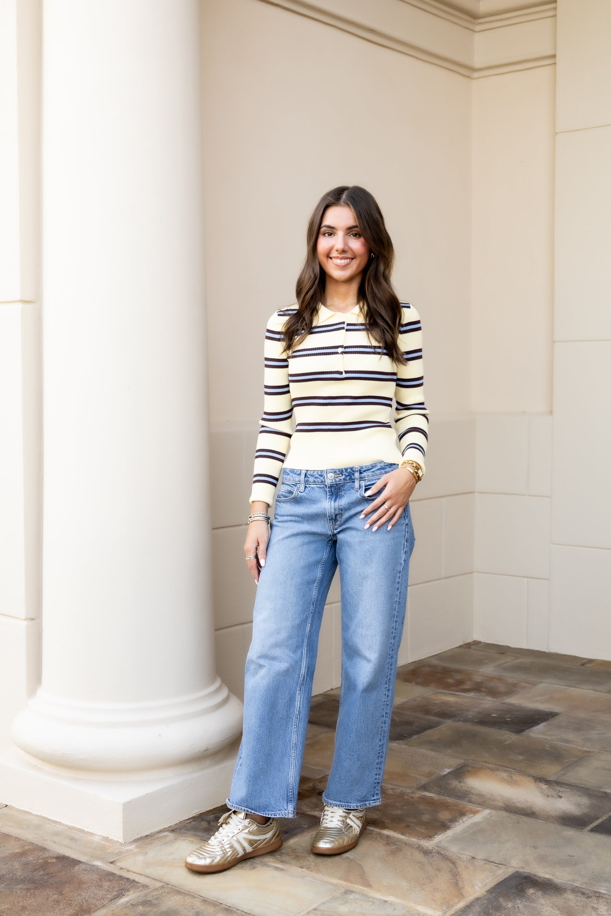 Long Sleeve Polo Sweater - Butter Yellow