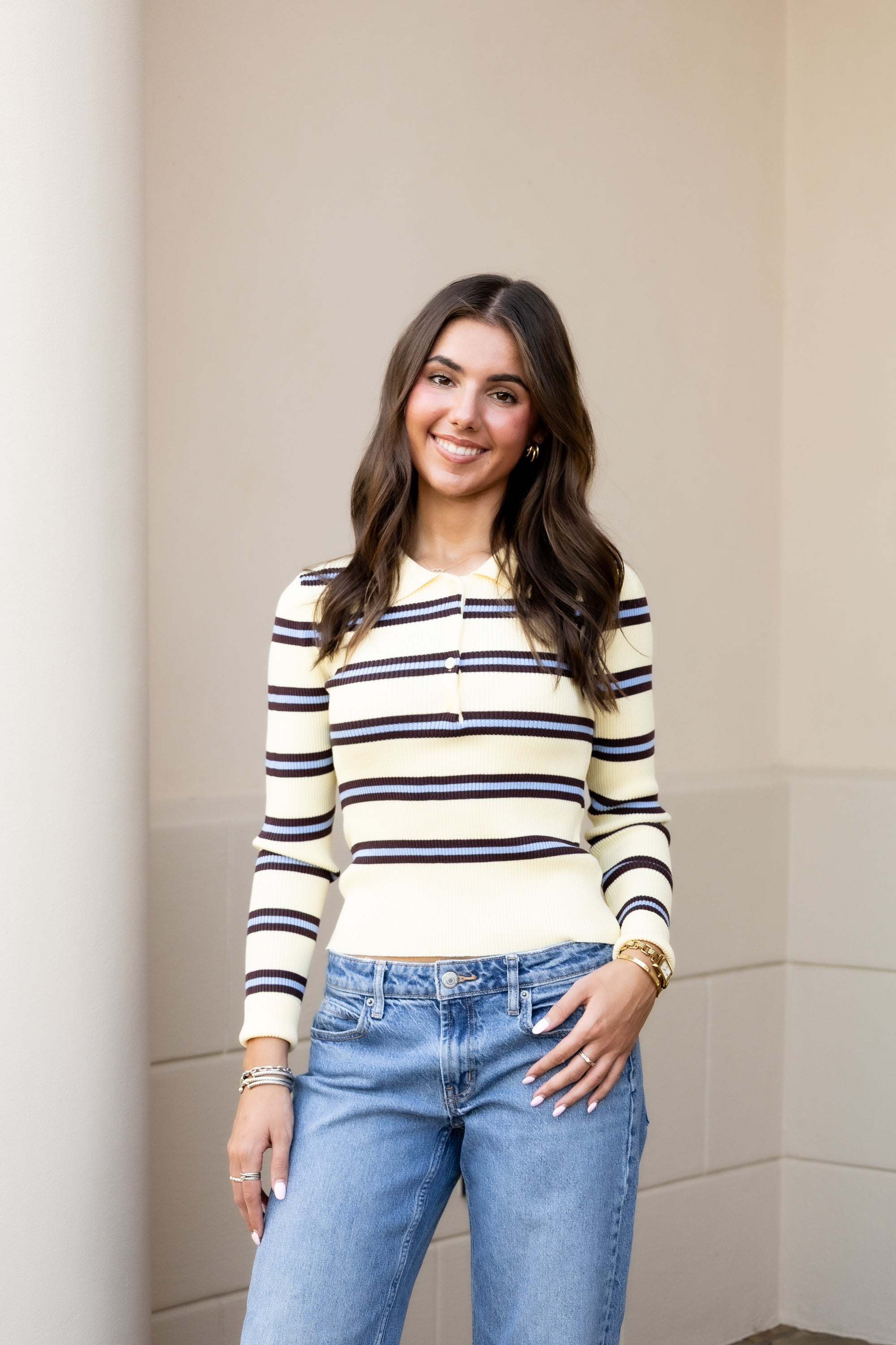 Long Sleeve Polo Sweater - Butter Yellow