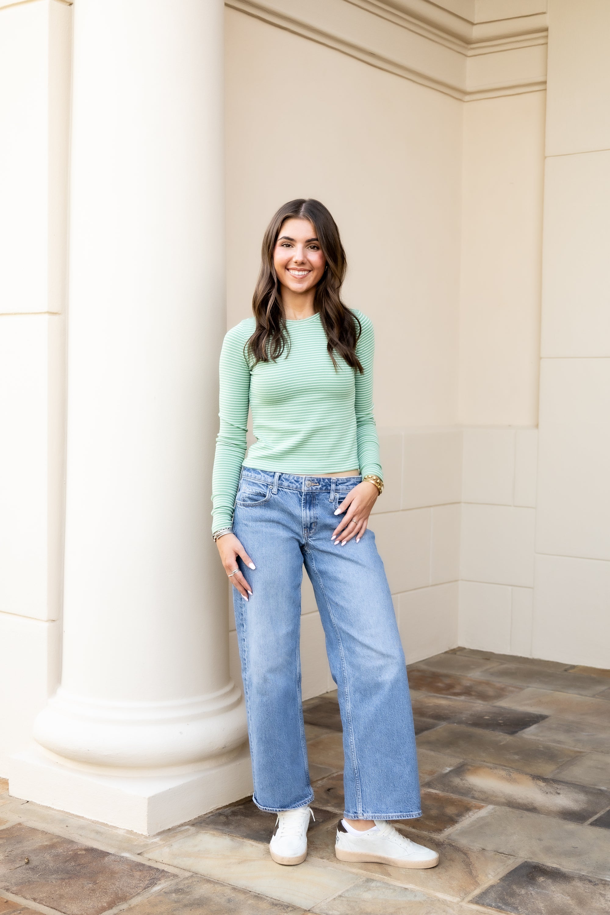 Sage/White Long Sleeve T-Shirt