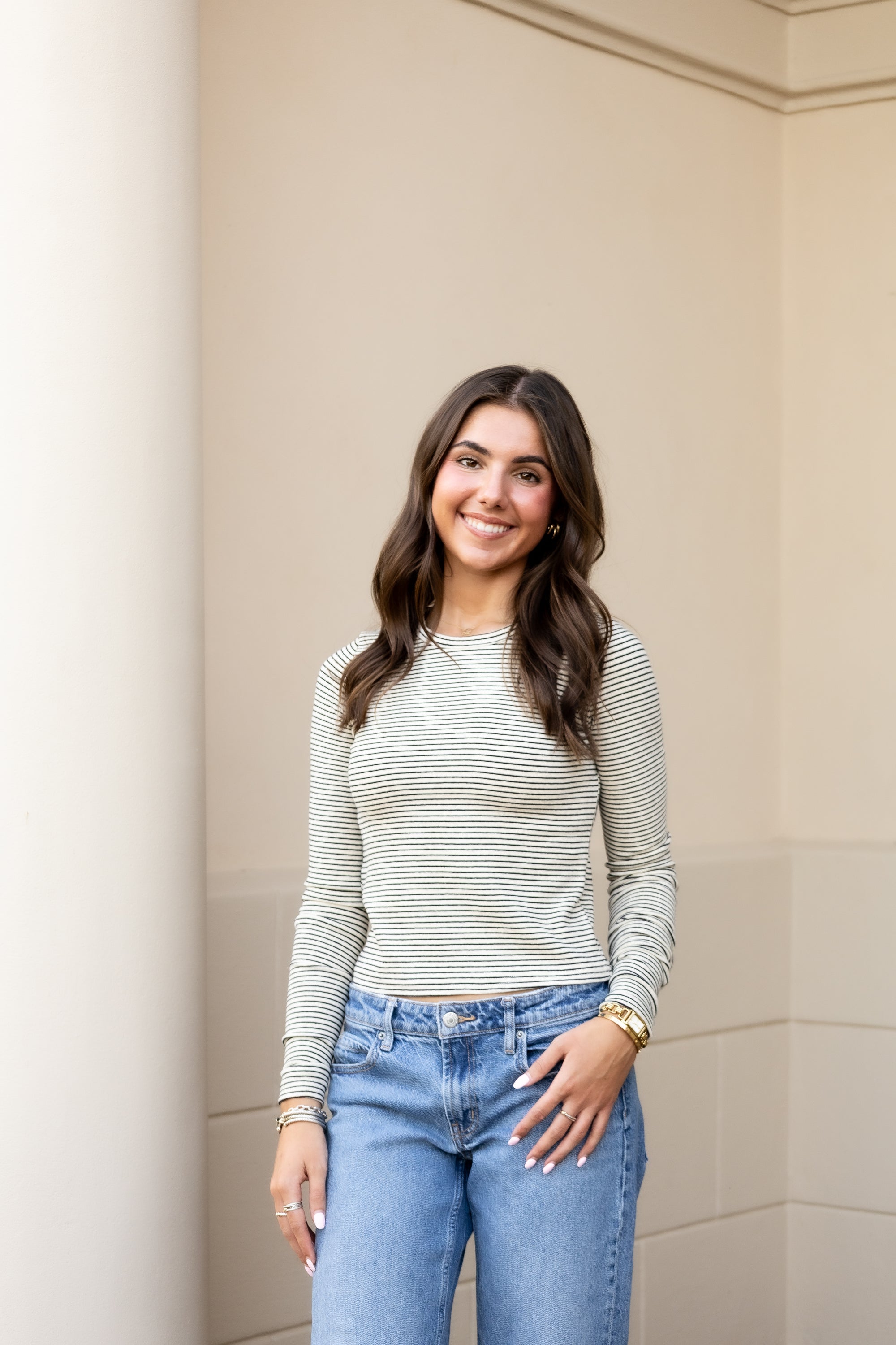 Oatmeal/Black Long Sleeve T-Shirt
