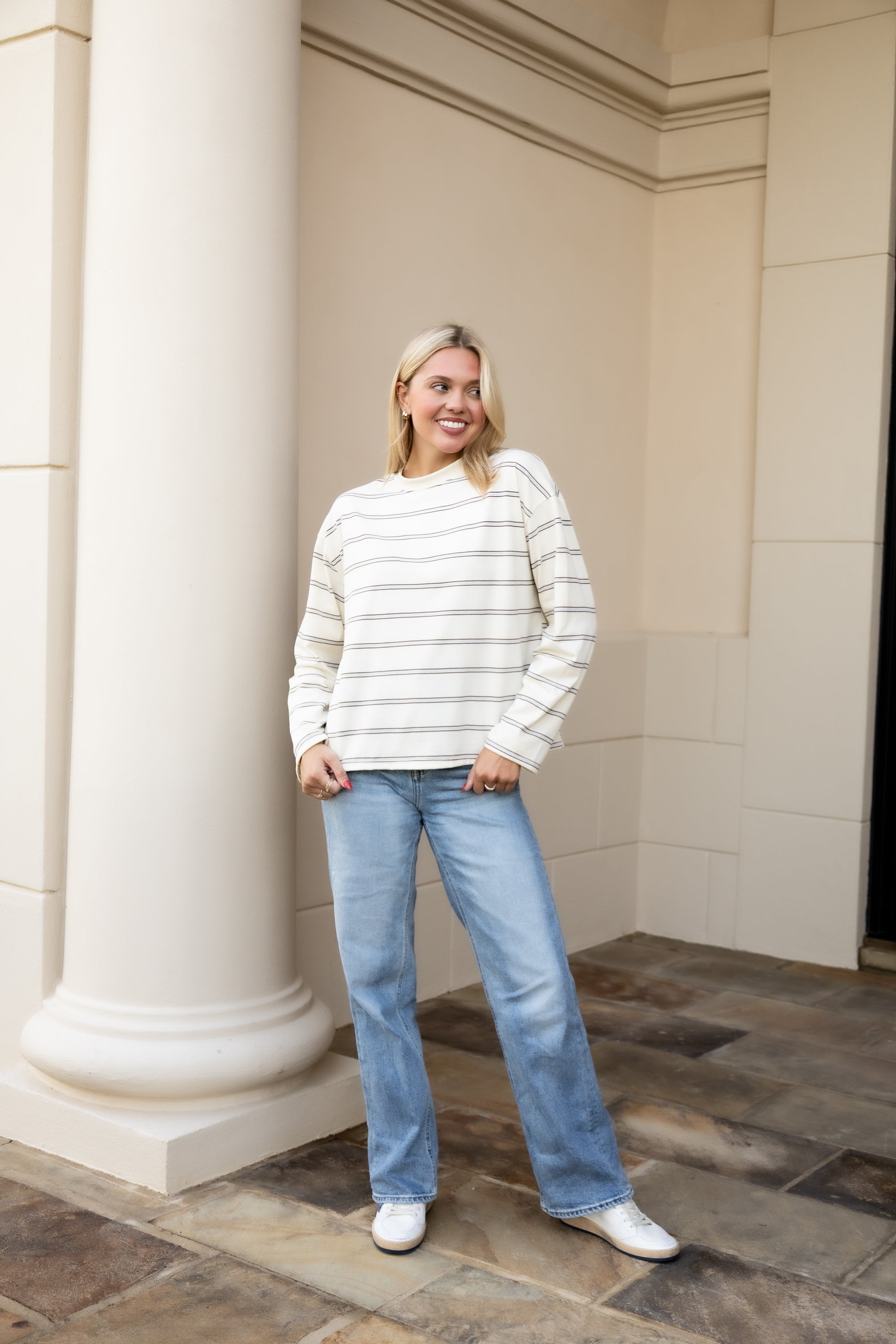 Stripe Long Sleeve Boyfriend Top - Butter