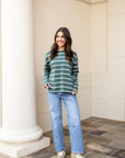 Stripe Long Sleeve Boyfriend Top - Green