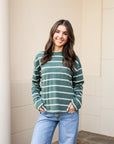 Stripe Long Sleeve Boyfriend Top - Green