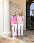 Short Sleeve Sweater - Taupe & Pink