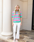 Short Sleeve Sweater - Green & Pink