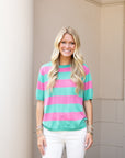 Short Sleeve Sweater - Green & Pink
