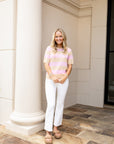 Short Sleeve Sweater - Taupe & Pink