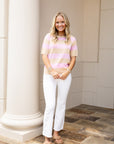 Short Sleeve Sweater - Taupe & Pink