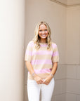 Short Sleeve Sweater - Taupe & Pink