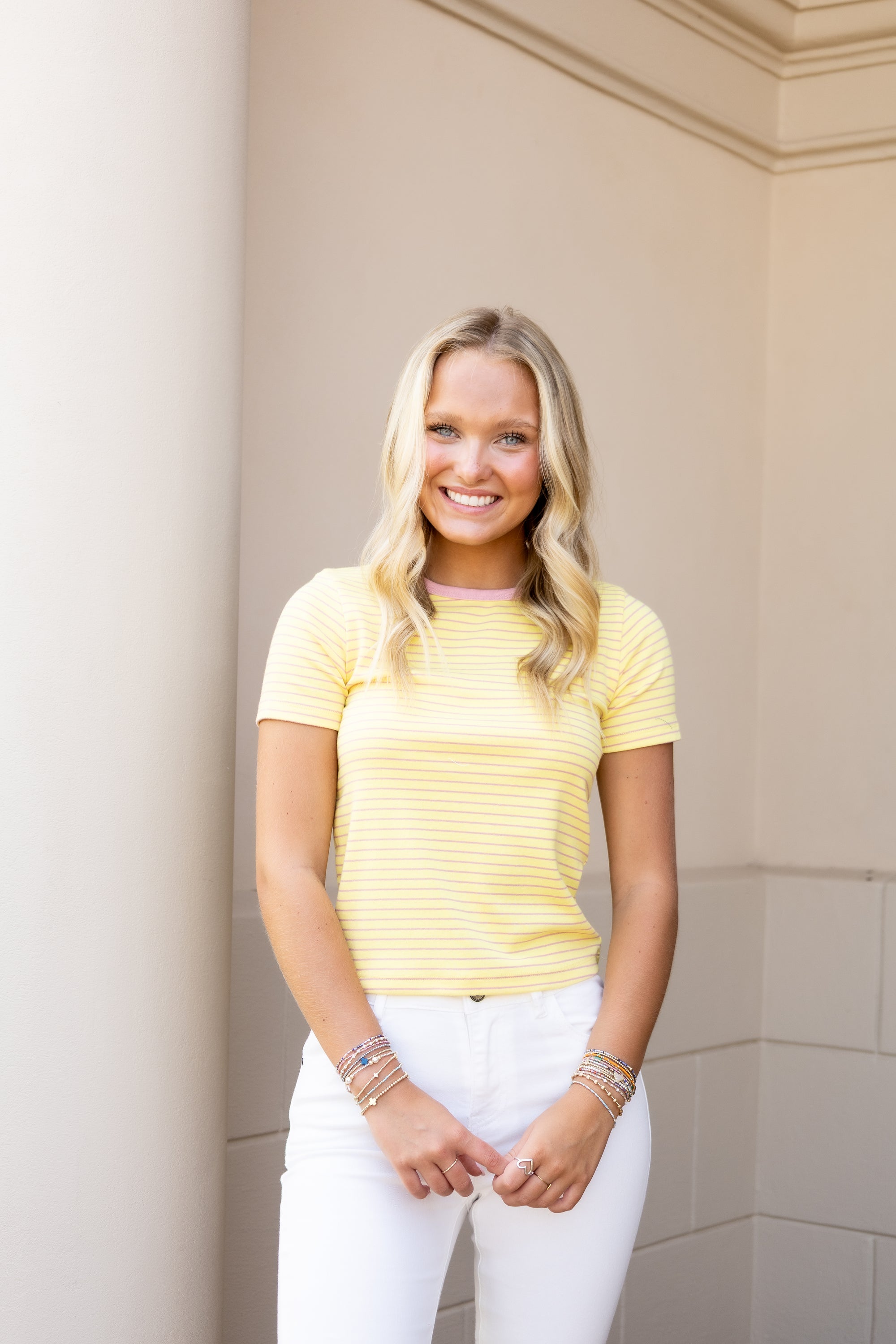 Striped Baby Tee - Yellow &amp; Pink