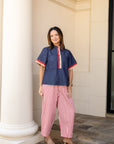 Wide-Leg Cropped Trousers - Red Stripe