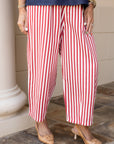 Wide-Leg Cropped Trousers - Red Stripe