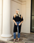 Scalf Neck Sleeveless Sweater Top - Black