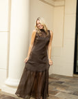Organza Mock Neck Maxi Dress