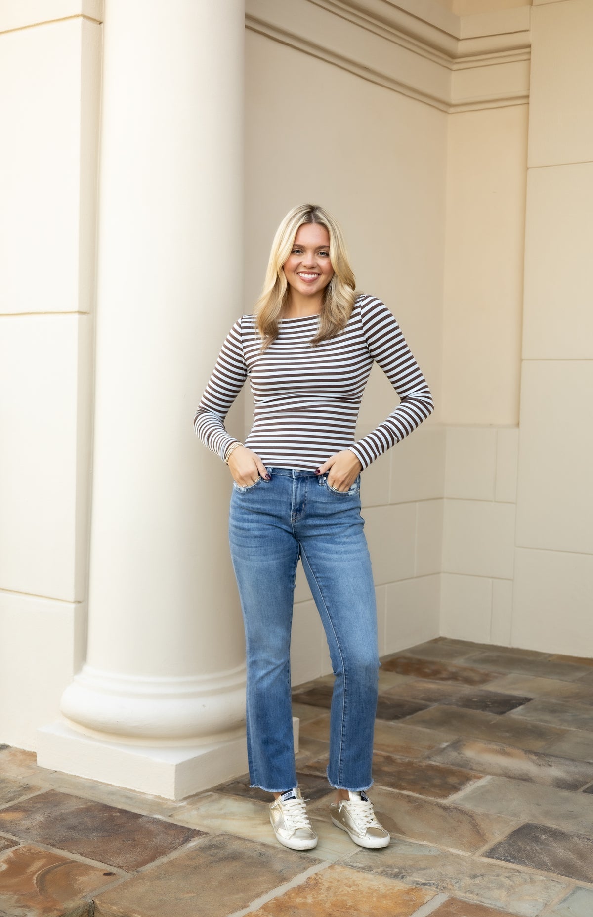 Boat Neck Knit Top - Dusty Blue