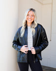 Washed Leather Jacket - Black