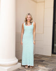 Striped Sleeveless Rib Knit Maxi Dress