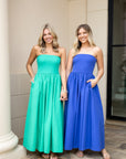 Strapless Flowy Midi Dress - Green