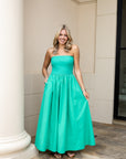 Strapless Flowy Midi Dress - Green