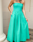 Strapless Flowy Midi Dress - Green