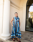 Neck Tie Sleeveless Stripe Midi Dress