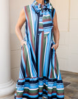 Neck Tie Sleeveless Stripe Midi Dress