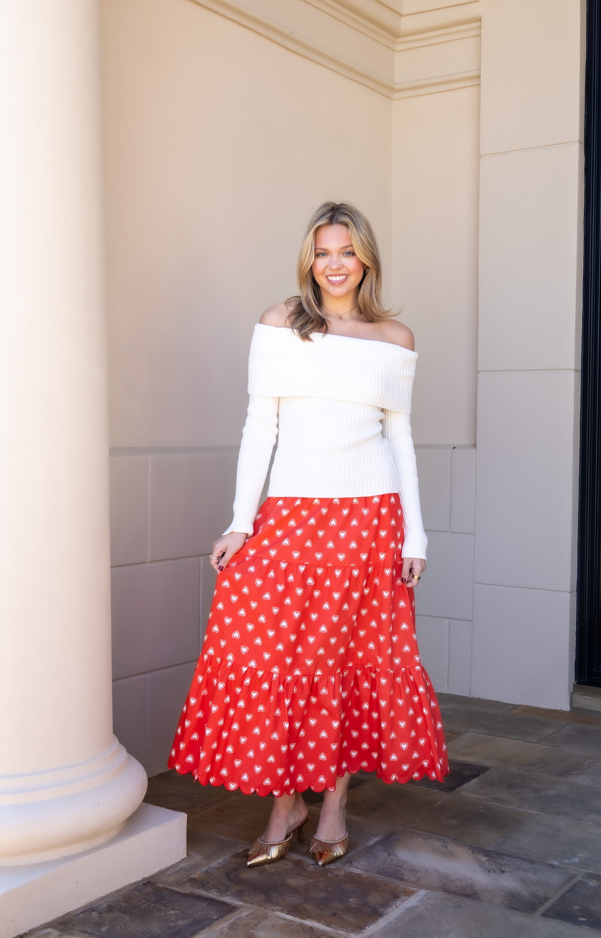 Heart Tiered Midi Skirt