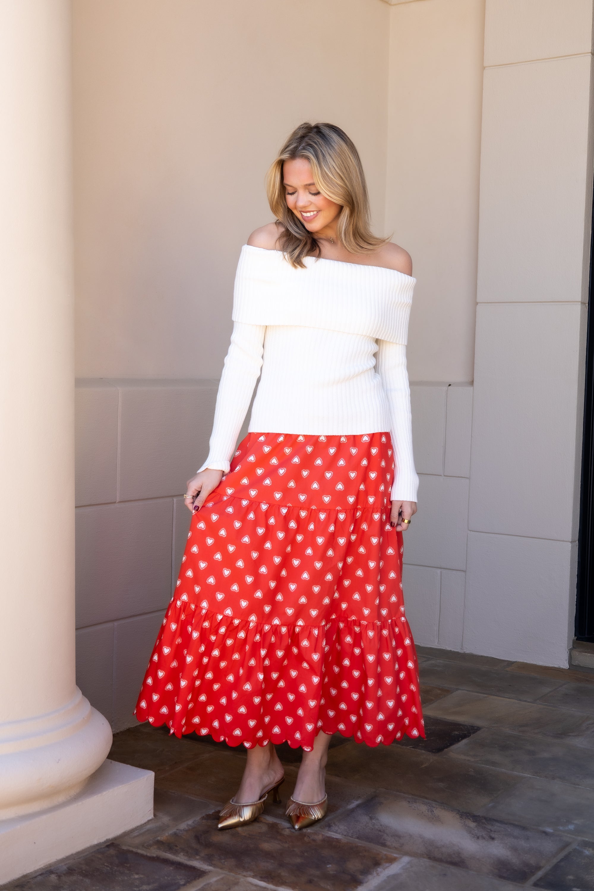Heart Tiered Midi Skirt