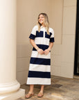 Wide Stripe Collared Midi Shirt Dress