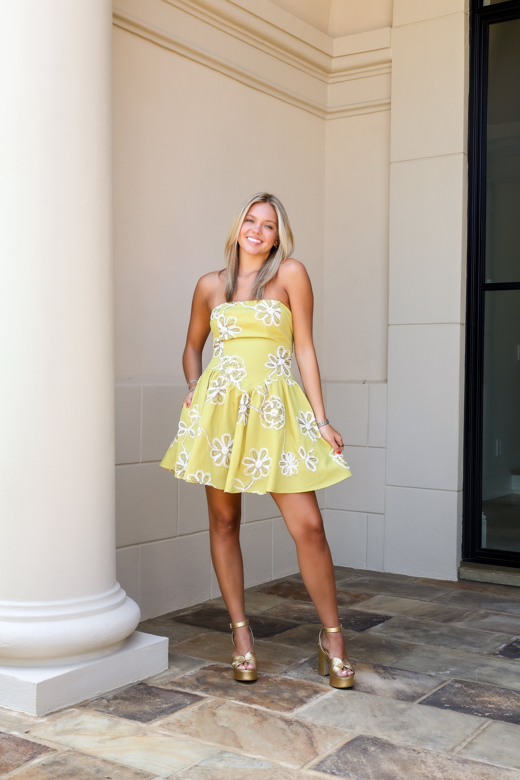 Chartreuse Floral Tube Dress