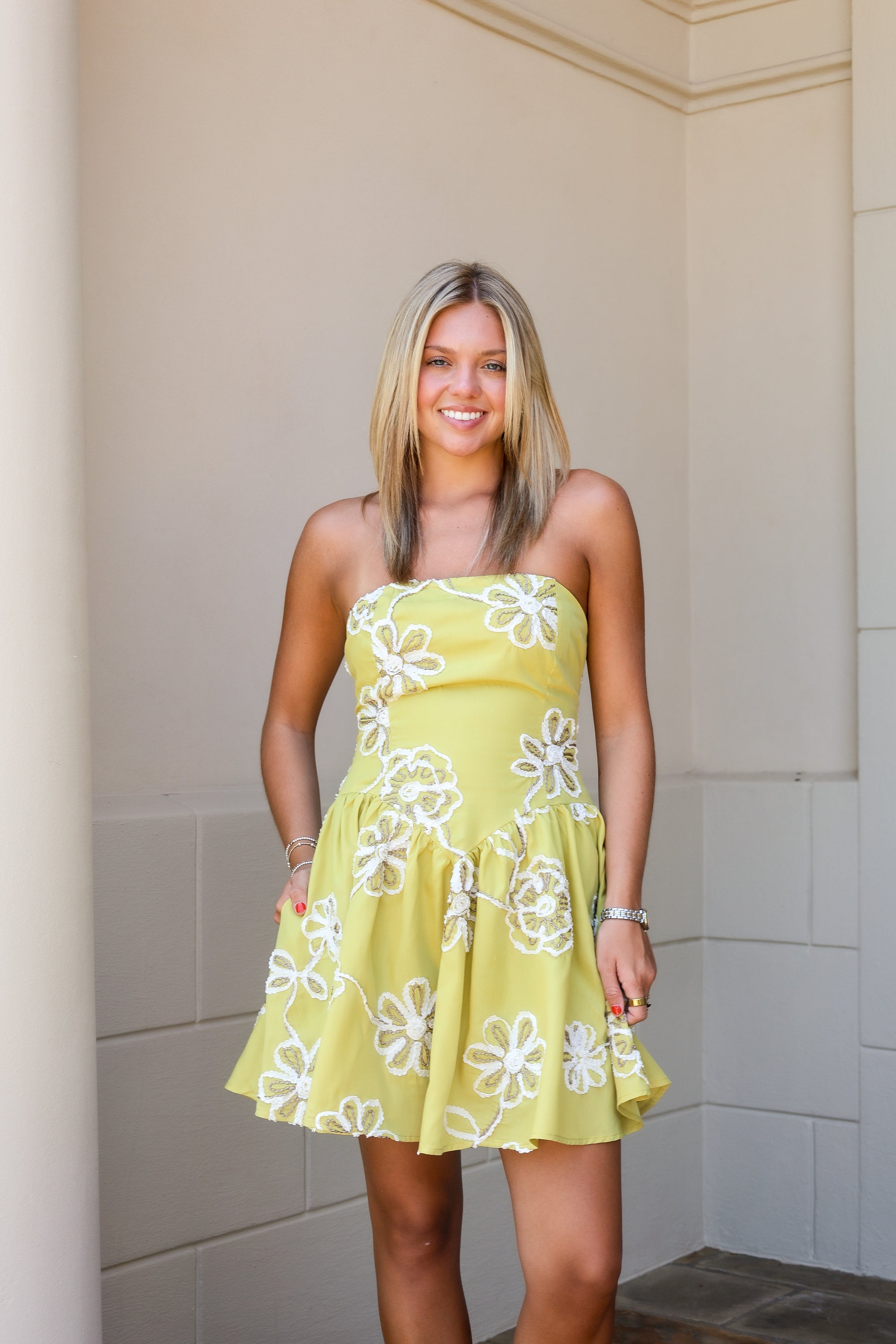 Chartreuse Floral Tube Dress