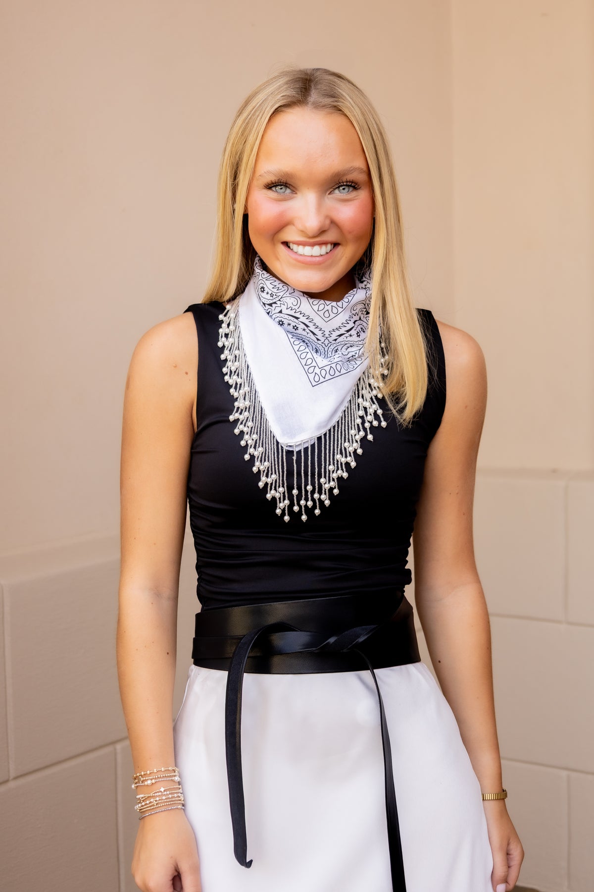 Pearl Fringe Bandana Scarf