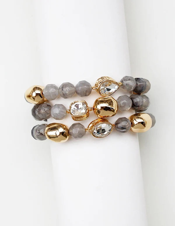 Grey and Gold Set of 3 Stretch Bracelets