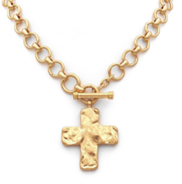 Byzantine Cross &amp; Chain Toggle Necklace - Vintage Gold